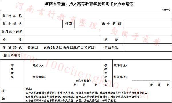 河南成人高考毕业证学历证明书补办申请表.jpg